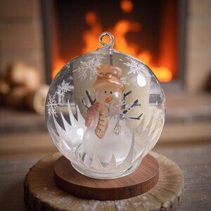 Vintage Gerson Snowman Glass Ornament 4–5" in Box| Frosted Globe with Painted Sc